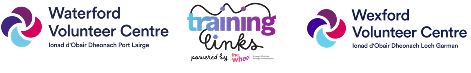 Logos for Waterford volunteer Centre, Training Links and Wexford Volunteer Centre